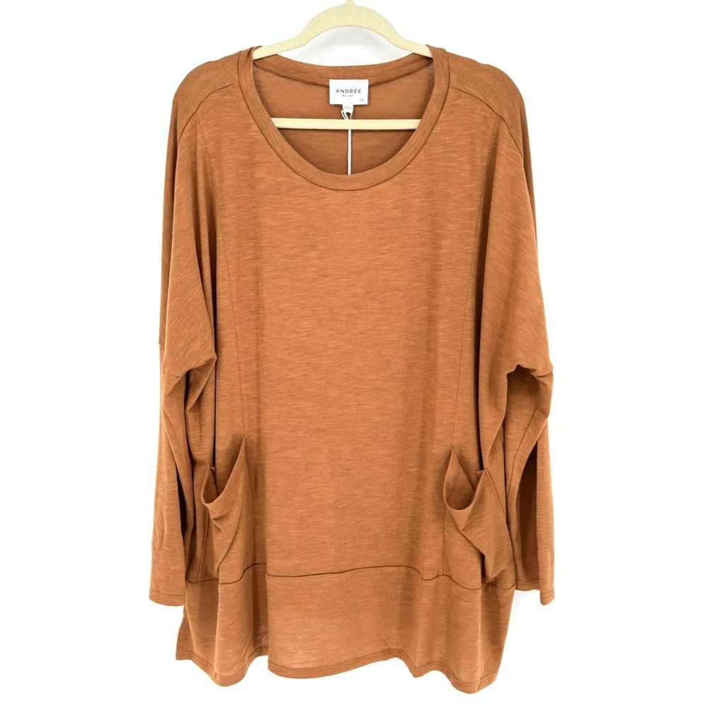 Rust Orange Long Sleeve Pullover Top Dolman Sleeves Front Pockets 2X Autumn Fall